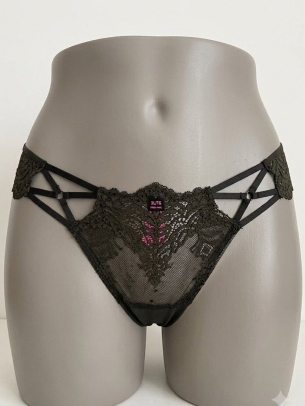 La Senza Olive Green Strap Detail Lace Thong XL